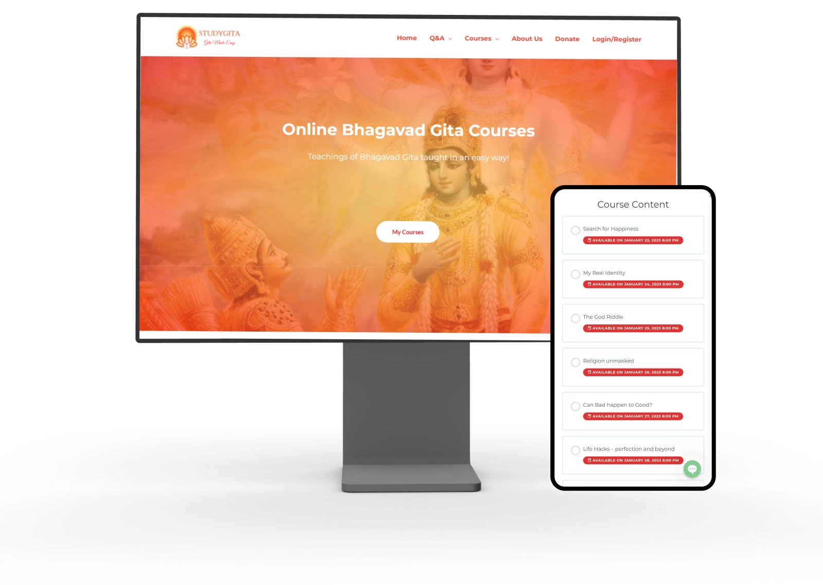 Study Gita is a Learning Management System providing online Bhagavad Gita Courses developed for ISKCON temple by Krishworks