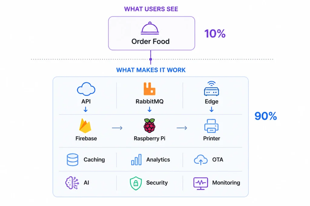 Restaurant ordering platform architecture with cloud, edge, AI, and IoT components